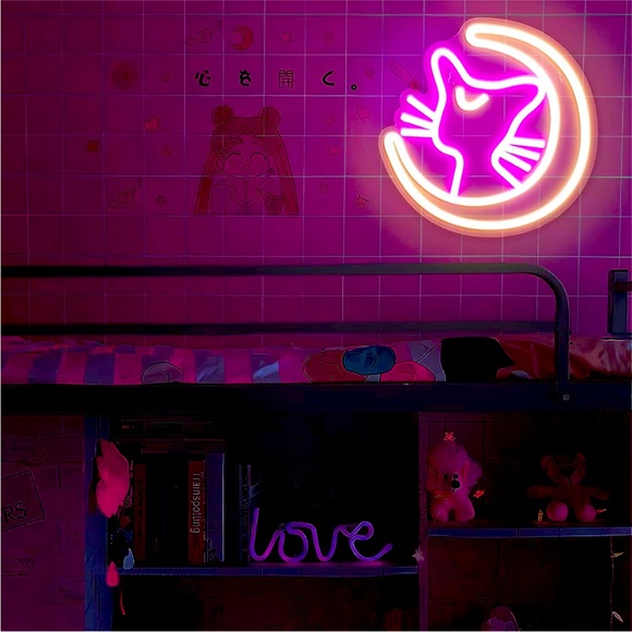 Sailor Moon Luna Kitty Cat Anime Cute Cartoon Pink Neon Light Bedroom Dorm Decor - Picture 2 of 5